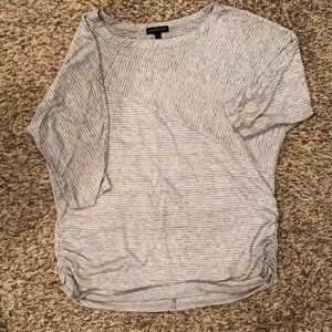 3/4 sleeve Gray and white top with side ruching